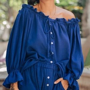 Myrah Penaloza Playa Top (linen, dark indigo)